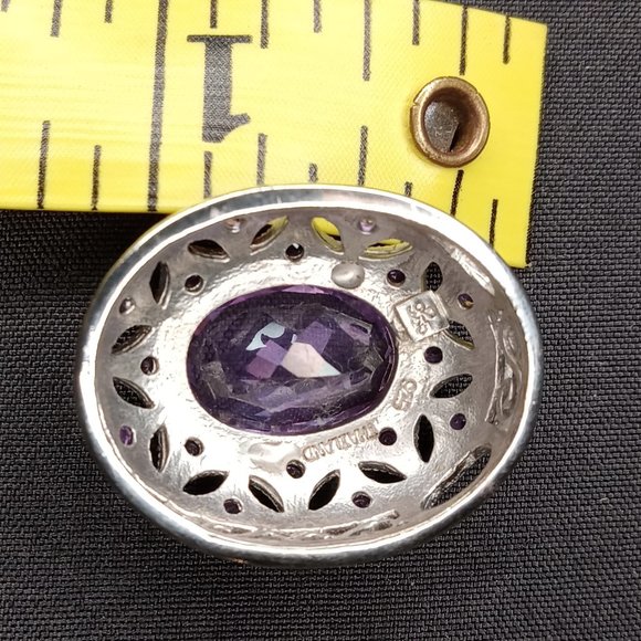 925 Sterling Silver Antique Filigree Design Amethyst Slide Pendant - Picture 3 of 3